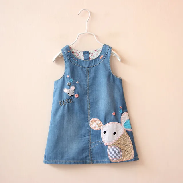 Cartoon Mouse Embroidery Little Girls Summer Denim Dress Cozy Sleeveless A-line Kids Dresses For Toddler Girl Clothing 2-6 Yrs 1