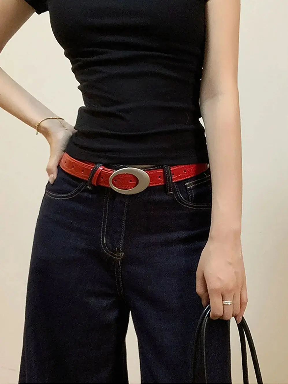 Amerikanischer Retro-Krokodilgürtel für Damen, ovale Metallschnalle, mehrfarbig, für Jeans, ein Muss für Vintage-Outfits – Detail 1