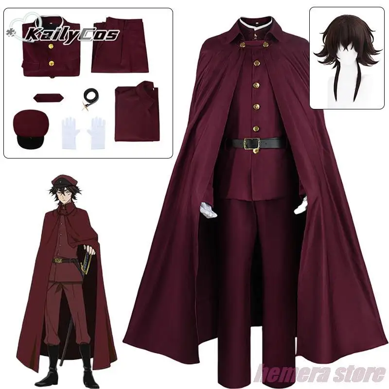 

Tetchou Suehiro Bungo Stray Dogs Season 4 Hunting Dogs Cosplay Costume Wig Team Red Uniform Brown Hair Anime Hat Gloves Cloak