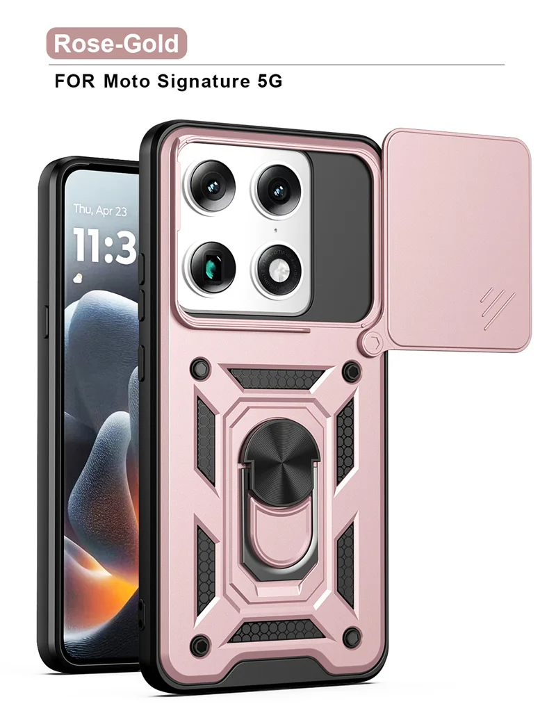 Motorola Signature 5G Slide Camera Protection Armor Case with Magnetic Metal Ring Holder