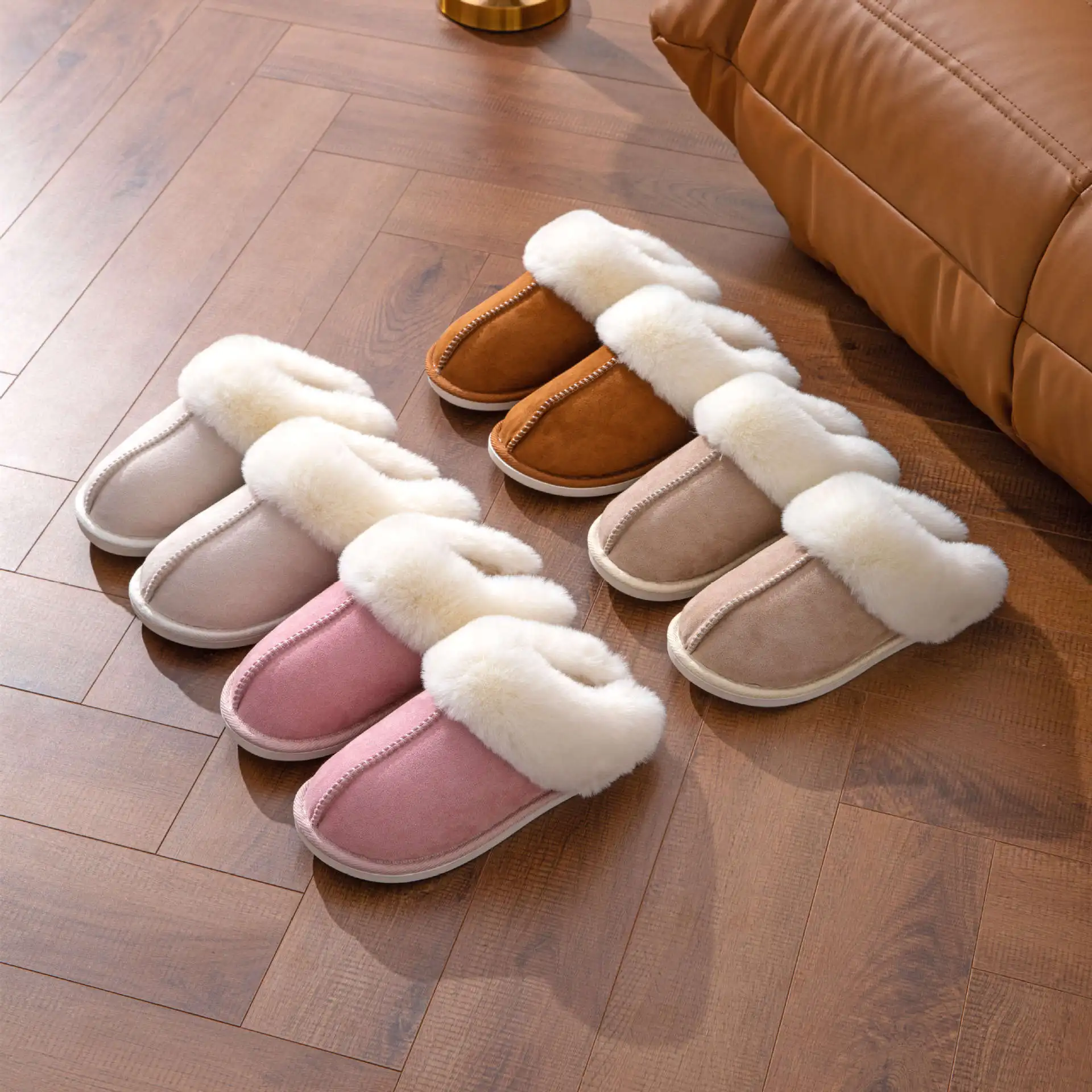 2023 Plush Warm Home Flat Slippers Lightweight Soft Comfortable Winter Slippers Women's Cotton Shoes Indoor Plush Slippers