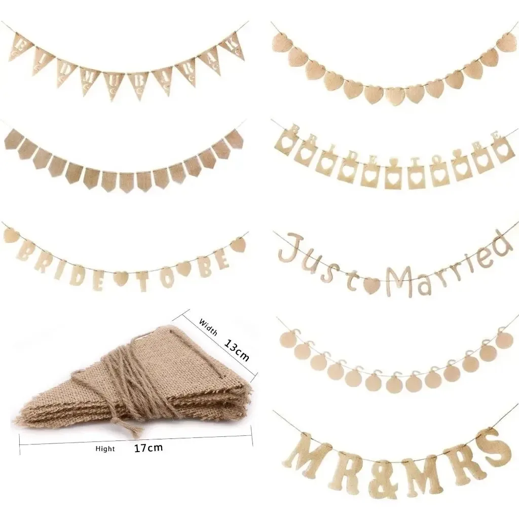 Mr Mrs Love heart Vintage Wedding Banner Jute Bunting Photo Props Marry Rustic Garland Flag Party Wedding Decoration 4