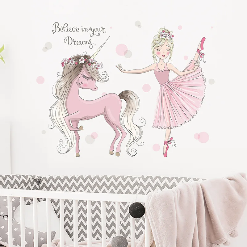 Fairy Princess Unicorn Wall Stickers for Kids Rooms Girls Cute Ballet Dancer Flower Star Wallpaper Nursery Baby Room Decoration 6 Fairy Princess Unicorn Wall Stickers for Kids Rooms Girls Cute Ballet Dancer Flower Star Wallpaper Nursery Baby Room Decoration 6