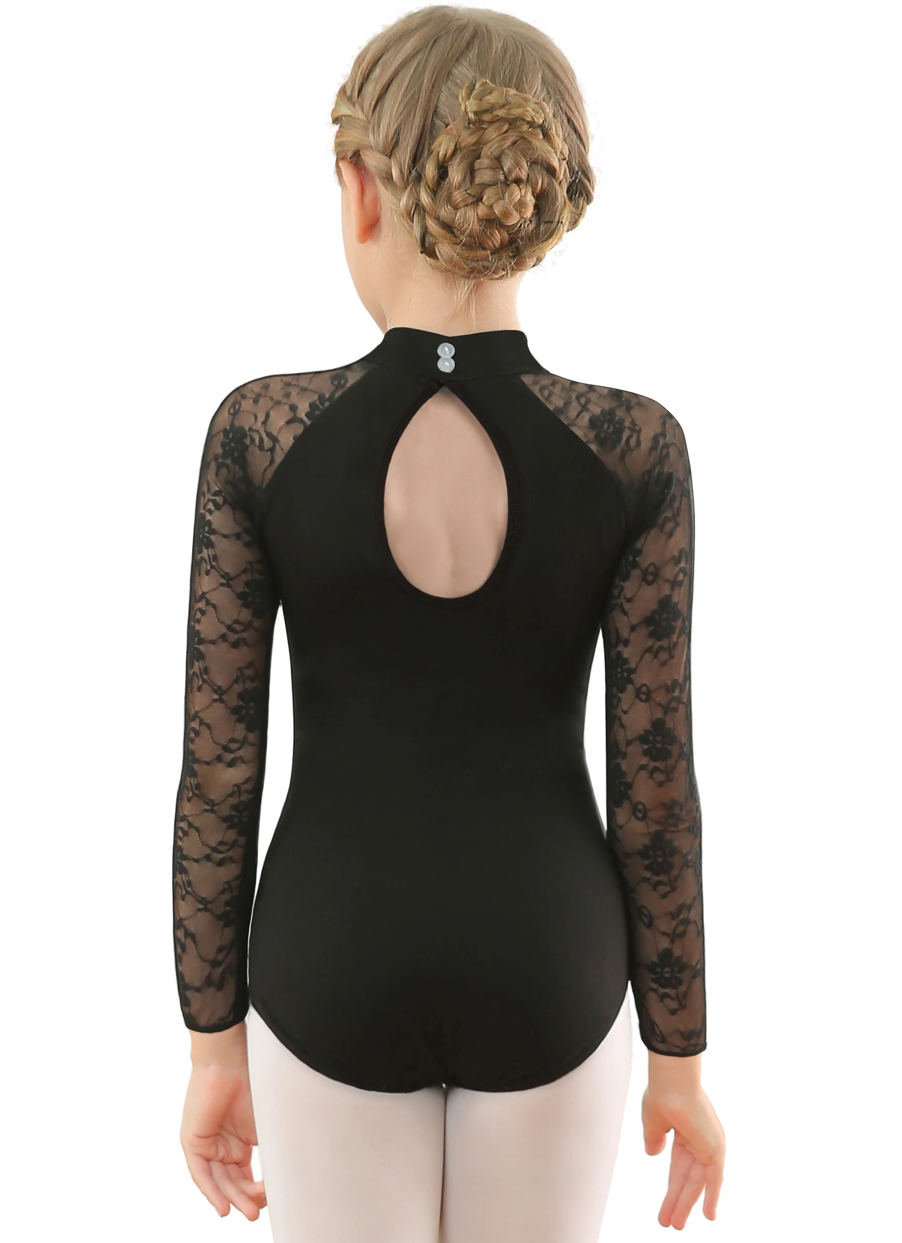 Mädchen-Tanztrikot, Kleinkind-Trikot mit Spitzenhals, langärmliges Kinder-Trikot mit wassertropfenförmigem Rücken – Detail 2