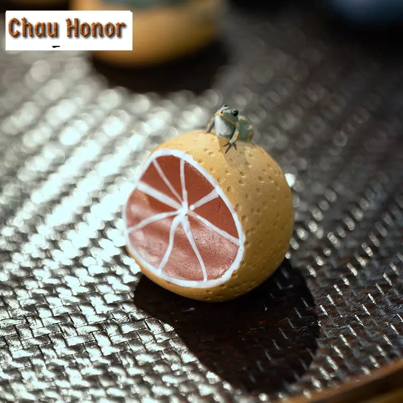 Boutique Purple Clay Tea pet Watermelon Fruit Model Sculpture Tea Figurine Ornaments Handmade Crafts Home Tea Set Decoration Art