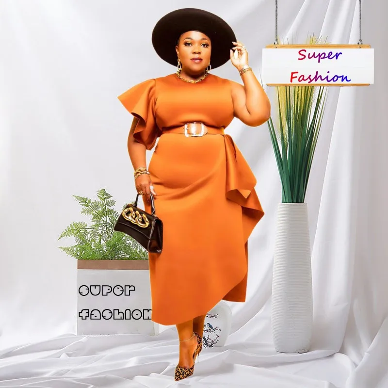 

WSFEC L-4XL Plus Size Dresses Women Clothing 2023 Spring Summer New Irregular Ruffles Patchwork Sexy Club Party Dress Outfits