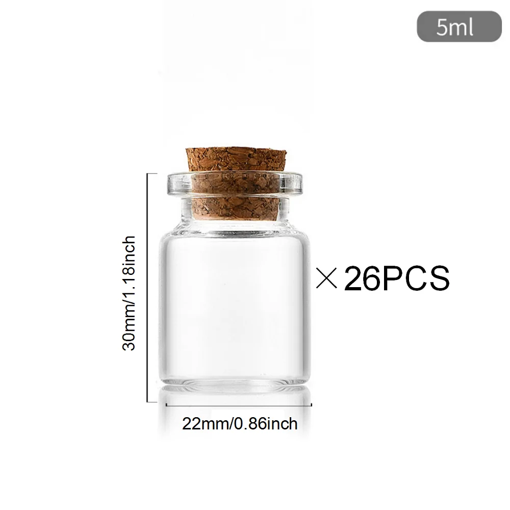26PCS Glass Bottles Cork Stoppers DIY Decoration Mini Glass Vials Cork Message Bottle Vial Cork,Small Bottles Jars