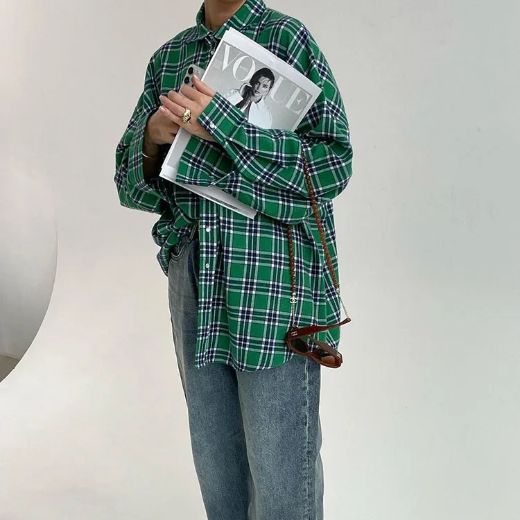 Casual Vintage For Women Shirts Outwear Lapel Fashion Loose Patchwork Streetwear Long Sleeve Striped Female Cardigan Coat