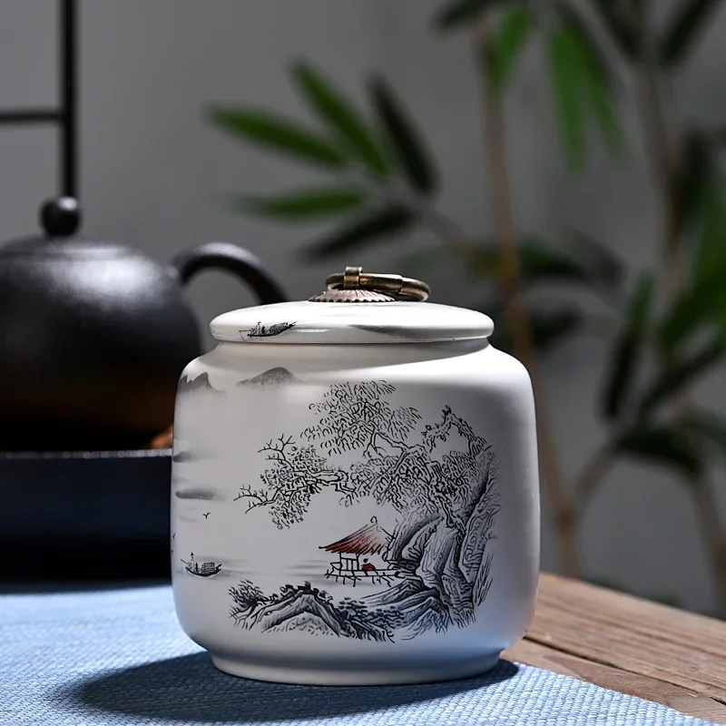 Household Sealed Tea Box Ceramic Storage Jar With Lid