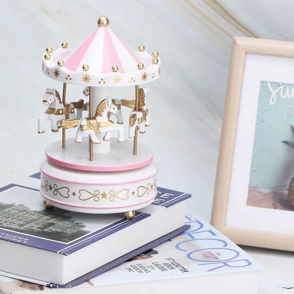 Merry-go-round Music Boxes Wooden Horse Roundabout Carousel Musical Box Plastic Christmas Gift Horse Carousel Box Home Decor 4