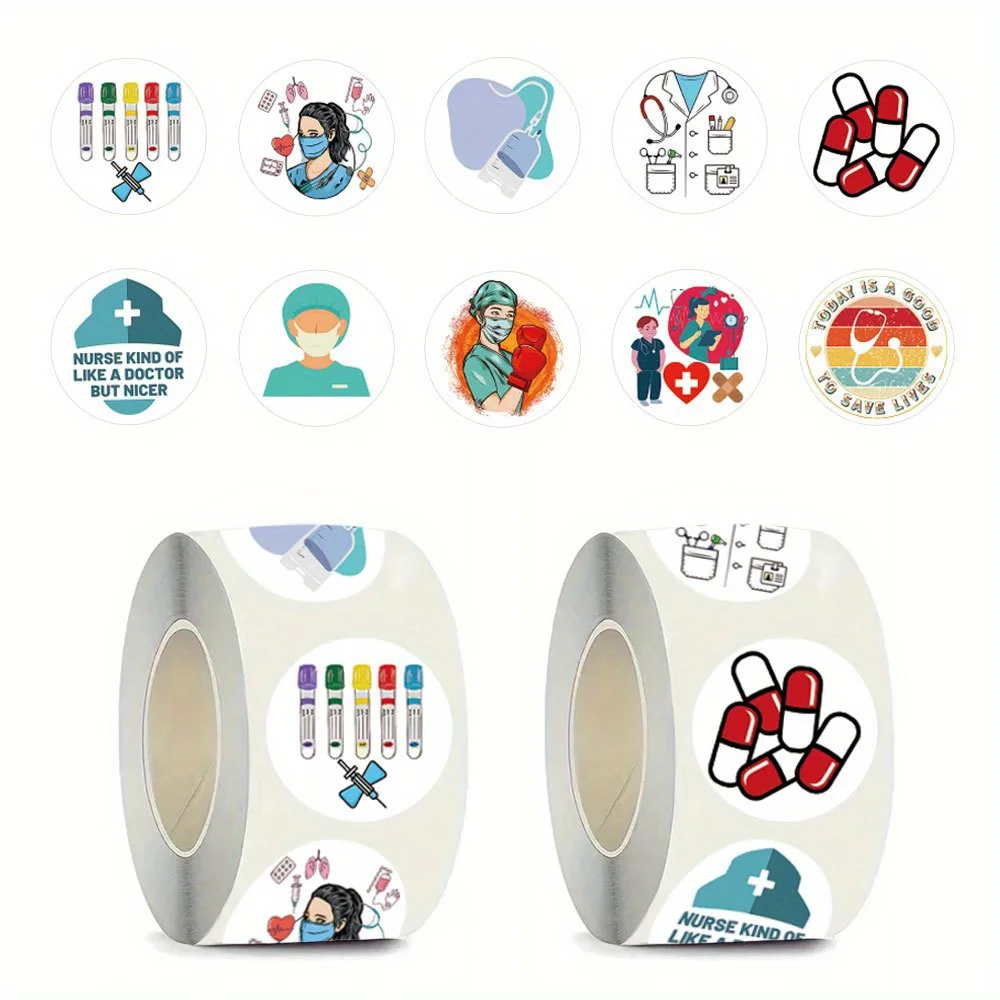 500pcs/roll 의사 간호사 접착 테이프 스티커 1 인치 자체 접착 장 씰링 편지, 선물, 스케이트보드 스티커 등