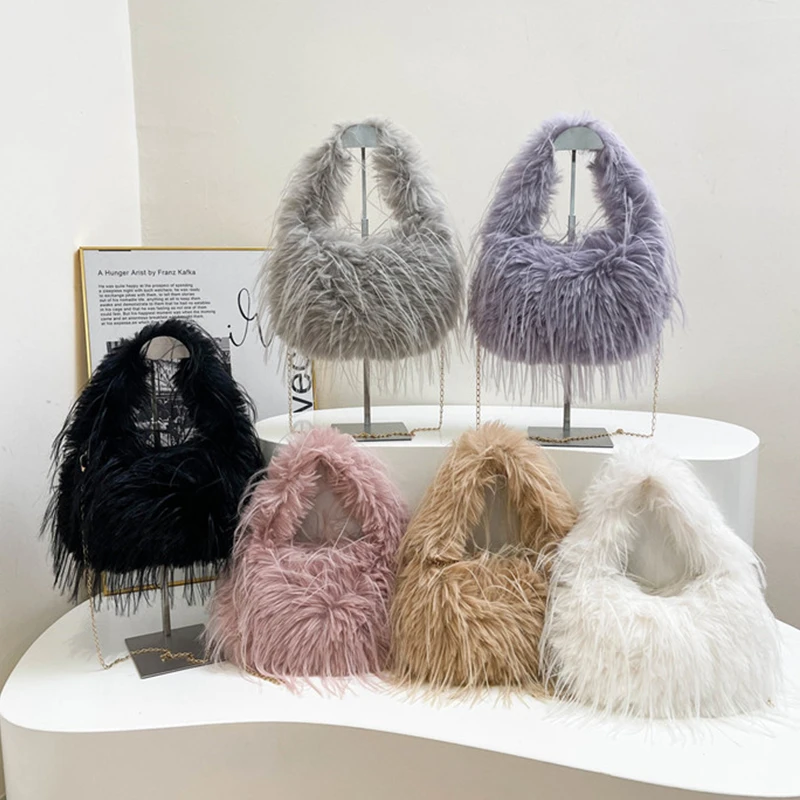 Plush Bag Winter Bag Versatile Plush Crossbody Bag Women Korean Style One-shoulder Handbag Bag Attendance Bag