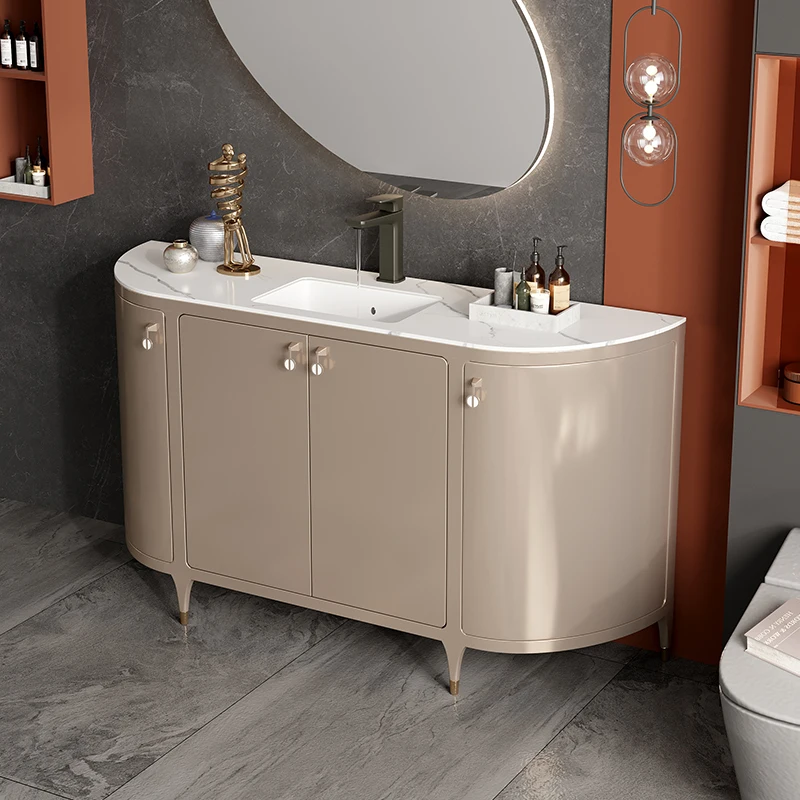 

Bathroom Cabinet Hand Washing Cabinet Solid Wood Floor-Standing Bathroom Table Small Apartment Basin Cabinet Combination