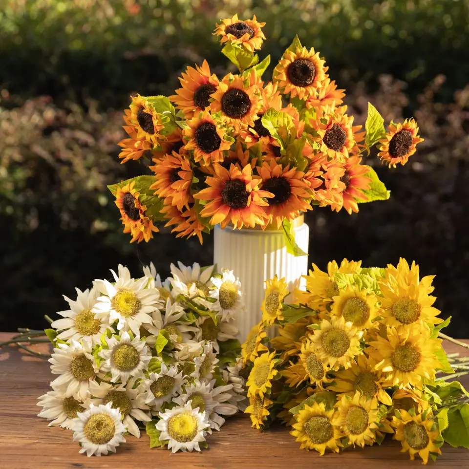 Sunflowers Artificial Flowers Bouquets with Stems Silk Fake Fall Yellow  Faux Sun Flowers Bulk for Wedding Home Outdoor Decor - AliExpress