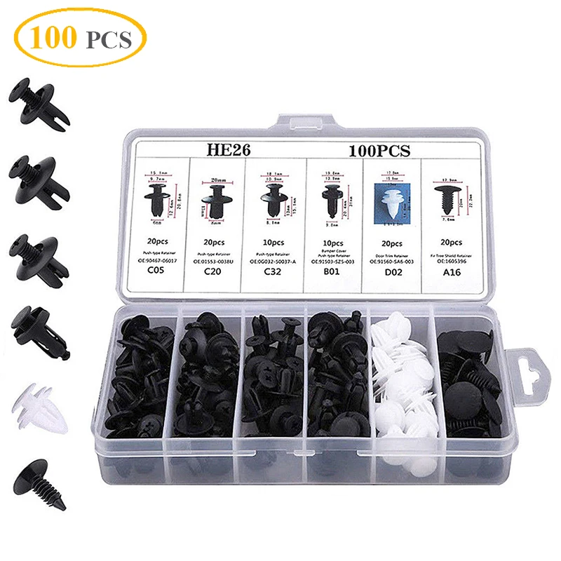 6 Sizes Auto Fastener Clip Plastic Clips Fasten Bumper Door For Cars 100pcs  Trim Fitting Disassembly Tool Remove Retain Rivets