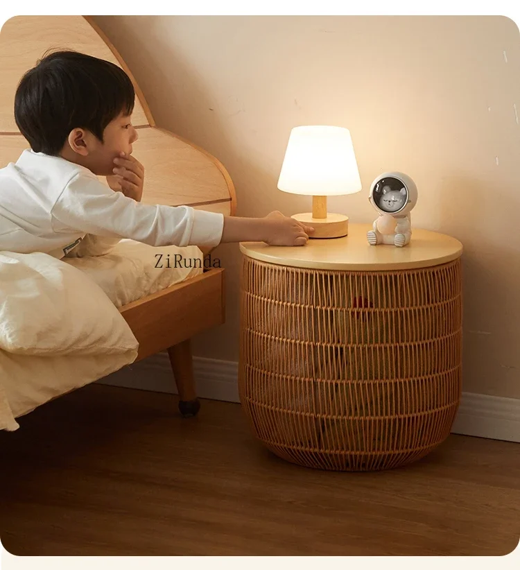 Solid wood children's bedside table cream wind toy storage basket simple sofa small side few