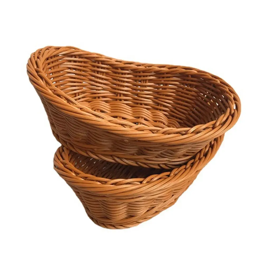 Imitate Rattan Kitchen Storage Basket Creative Brown Oval Bread Tray Living Room Vegetable Fruit Flower Organization Box 4