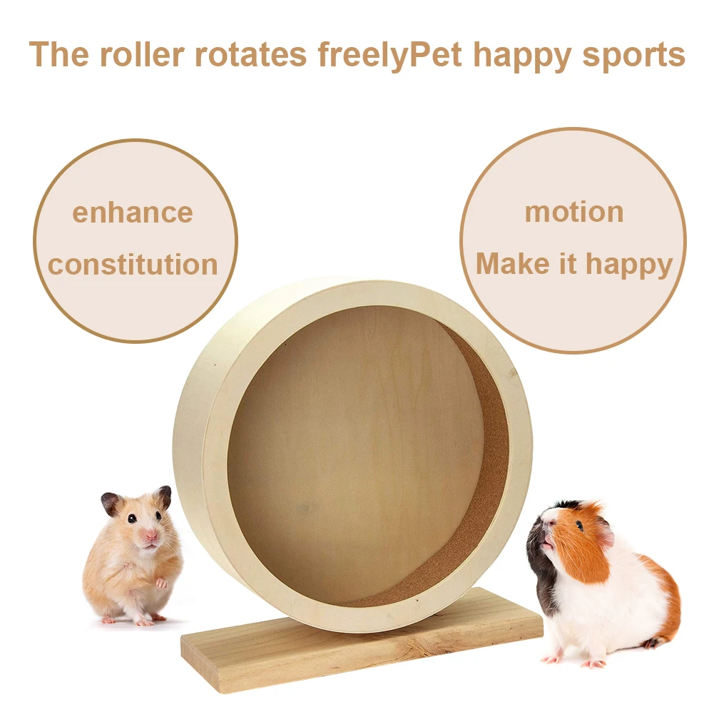 Natural Wood Silent Running Toy Hamster Roller Wheel Exercise Cage Small Pet Sports Wheel Pet Toy for Hamsters Mice Guinea exercise wheel
