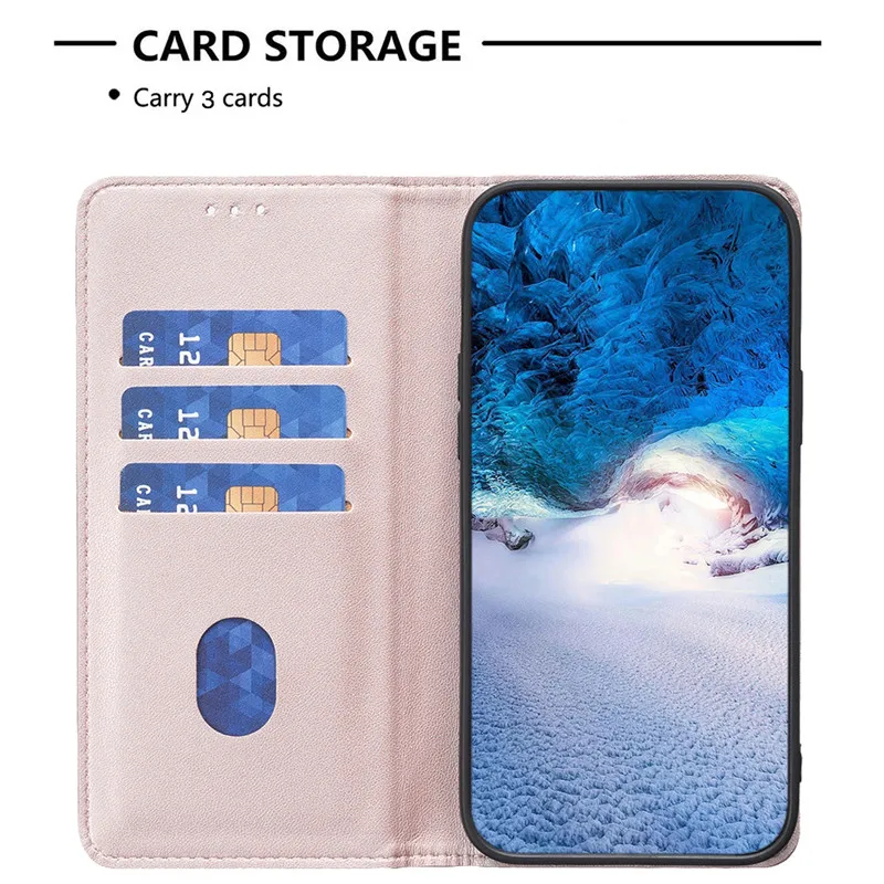 Luxury Leather Flip Phone Case with Magnetic Cover and Solid Color Wallet Design