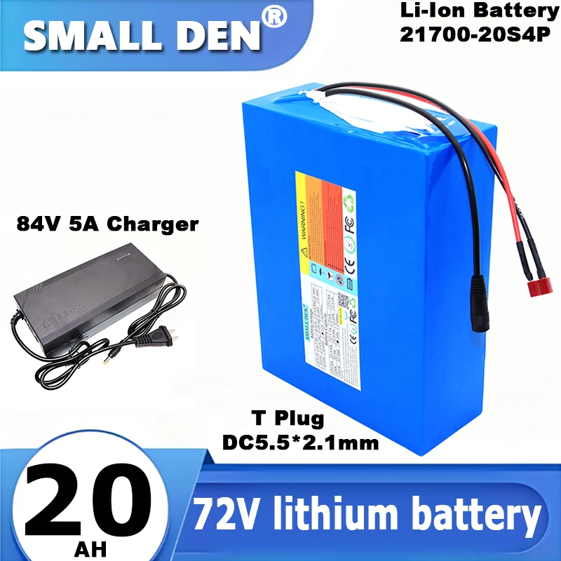 

21700 lithium battery pack 72V 20Ah 20S4P 84V electric bicycle scooter motorcycle BMS 3000W high power battery + 5A charger