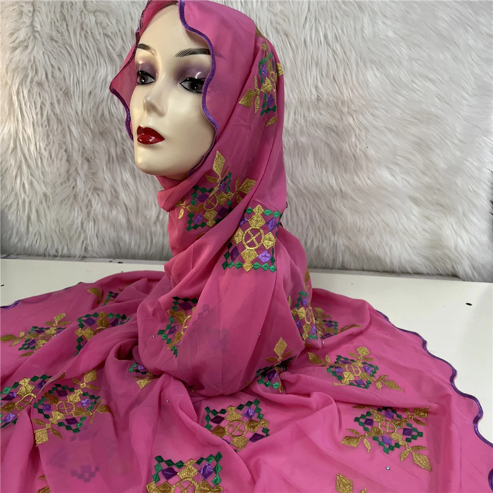 

High Quality Chiffon Head Scarf African Head Scarf Headwraps For Women Nigerian Embroidery Scarf Fabric Z305-1