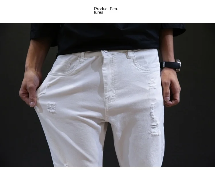 Length Ankle Men Trousers White Hole Summer Autumn Denim Jeans Harem Pants Men Korea Style Straight Loose Clothing khaki jeans