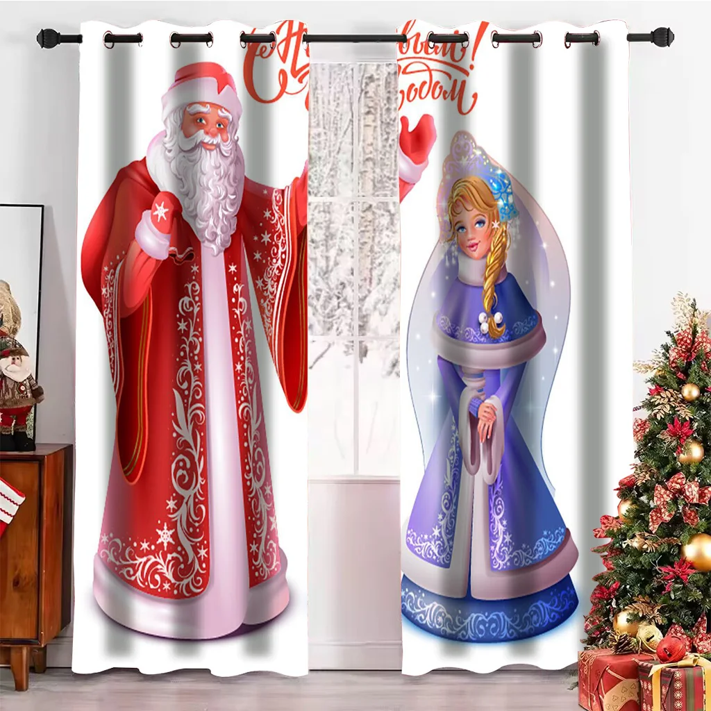 

Happy New Year ！Christmas Decorative Curtains 3D Santa Claus Sunshade Curtains Luxury Living Room Bedroom Window Decor Curtains