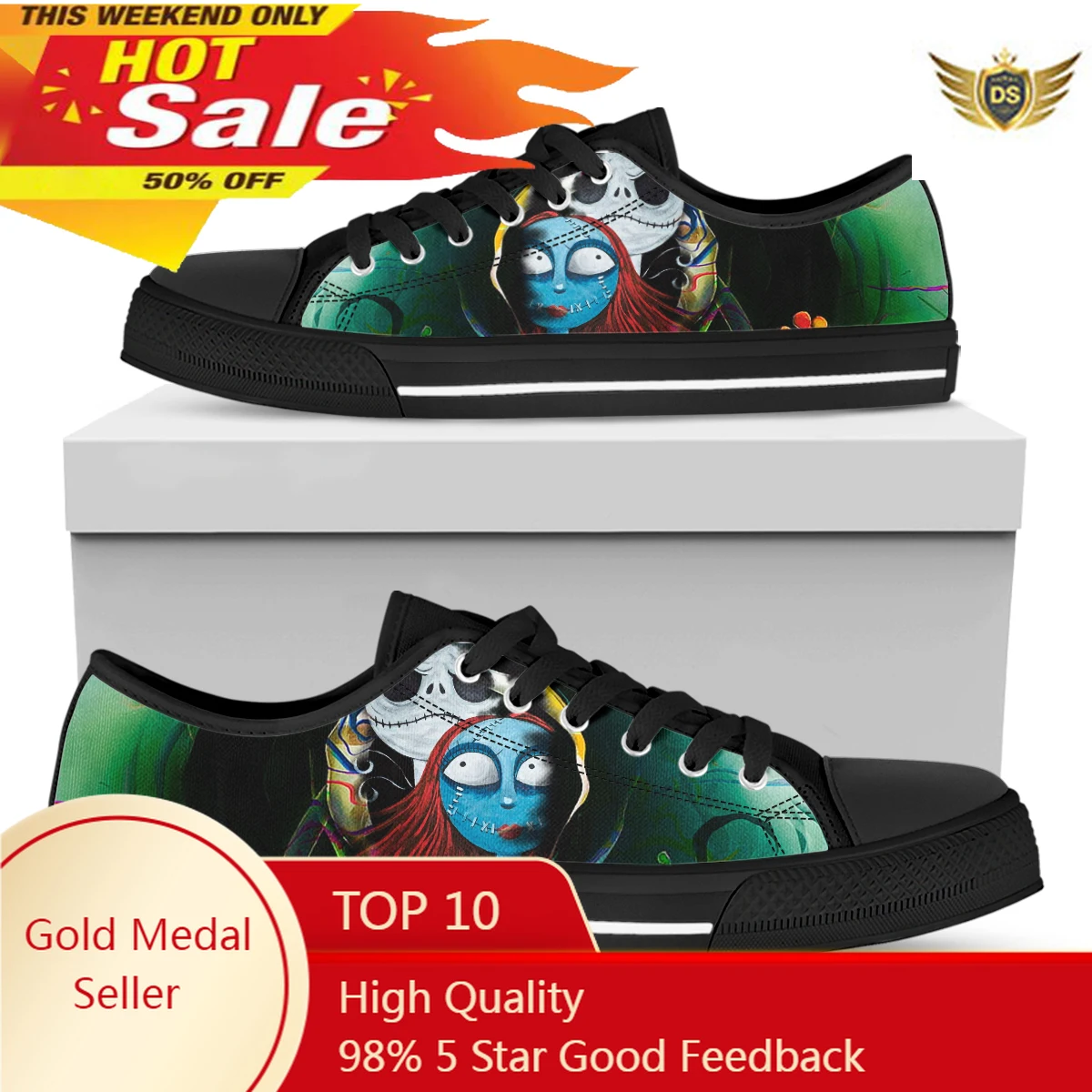 

Nightmare Jack & Sally Canvas Low Top Shoes Women Spring Summer Sneakers For Youth Girls Casual Flats Footwear