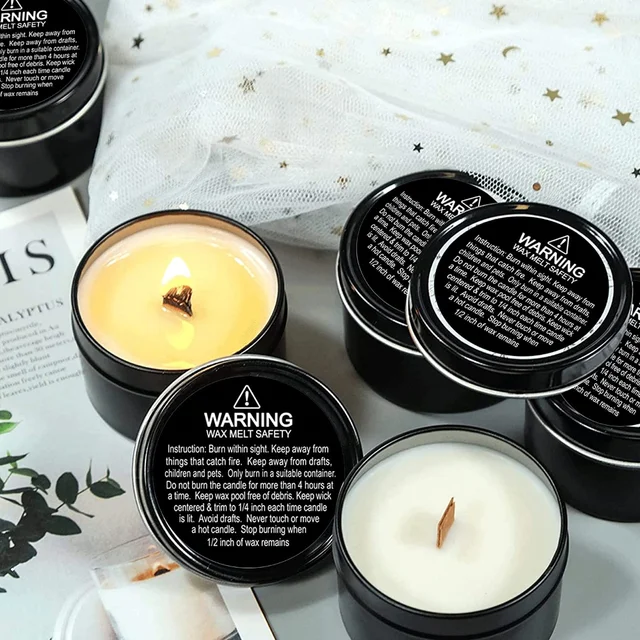 1.5 Inch Waterproof wax melting safety label stickes warning candle sticker Sheets round Candle Jar Container Labels white black 5