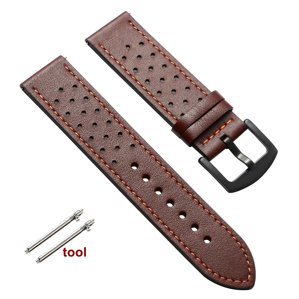 Vintage Handmade Leather Watch Strap - Quick Release, Breathable, Sport Design, Black & Brown, with Pin Buckle