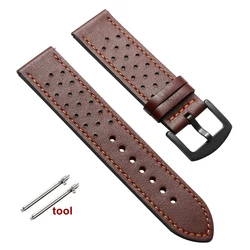 Vintage Handmade Leather Watch Strap - Quick Release, Breathable, Sport Design, Black & Brown, with Pin Buckle - 22mm (Brown - Black)