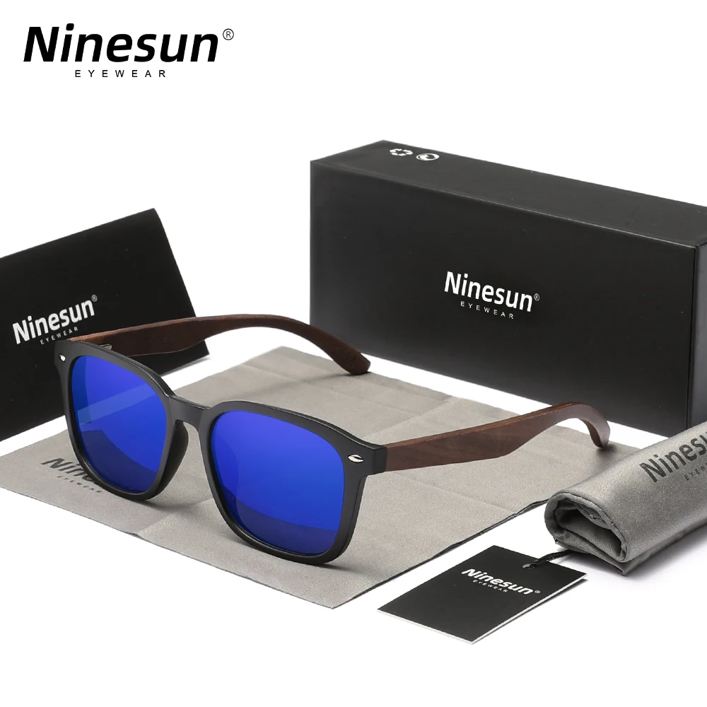 Ninesun 월넛 선글라스, 우드 하이 퀄리티 편광 미러 렌즈 안경, UV400, 여성, 휴일 낚시 운전 안경
