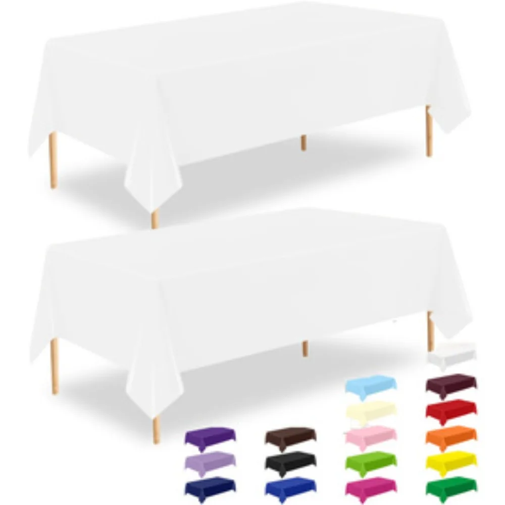 2/ 6 Pack Rectangular Tablecloths Plastic, 54 X 72 inch, Dining Table Cloth, Rectangle Table Cover for Parties, Picnic, Campin