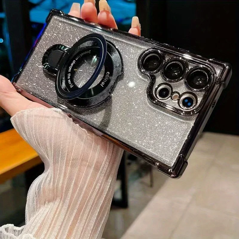 Plating Airbag Gradient Case with Lens Protection and Magnetic Holder Cover