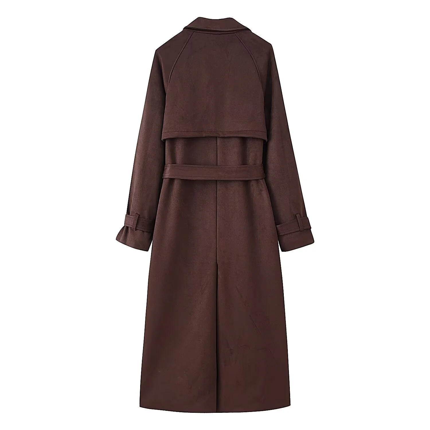 Women Retro Solid Suede Long Trench Coat With Belt Lapel Double-Breasted Jacket With Pockets Autumn Winter New Lady Long Outwear