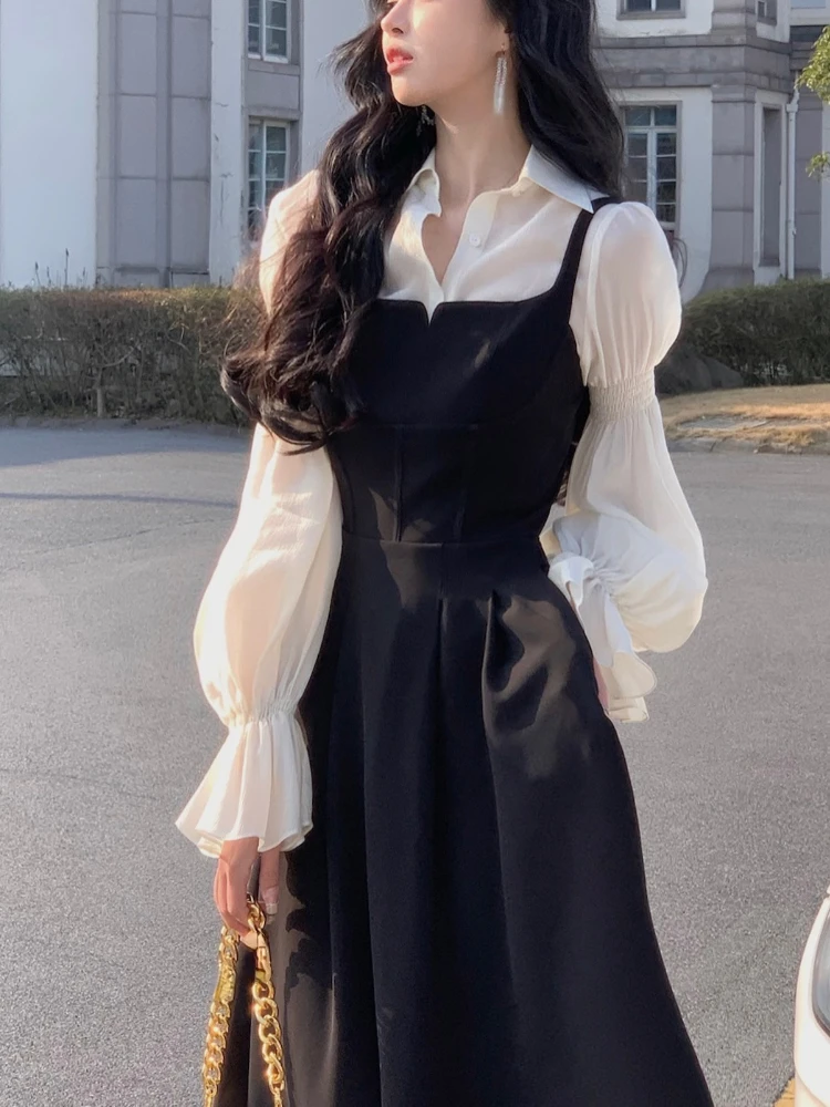 2023 Summer 2 Piece Dress Set Women Elegant Blouse + Strap