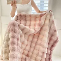 Couverture de luxe en fausse fourrure de lapin Double couche, épaisse et chaude, moelleuse, pour canapé, teinture par nouage, couverture de lit en peluche douce, hiver 4