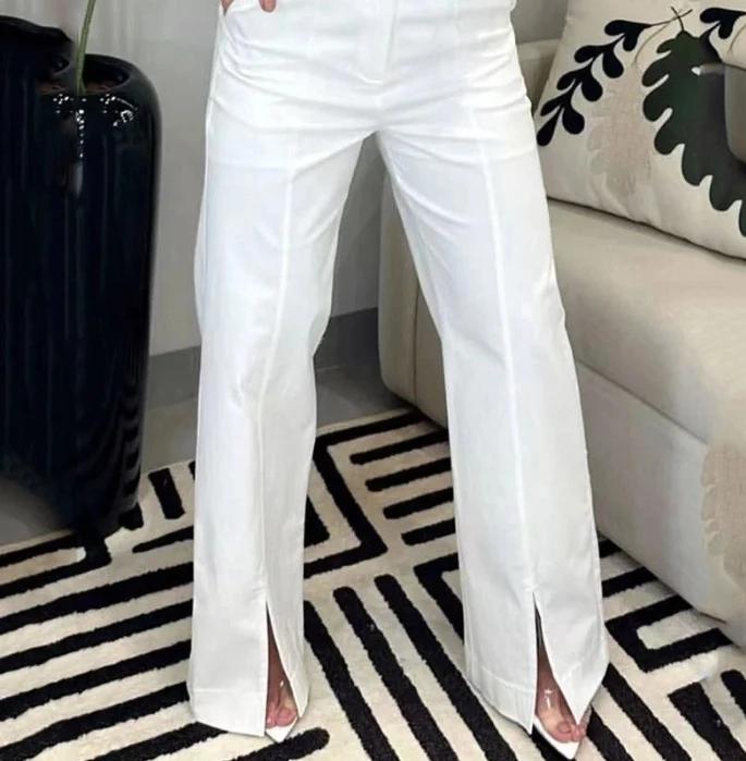 Two Piece Set Women Outfit Summer Fashion Casual Solid Color Sleeveless Crop Vest & High Waist Pocket Design Slit Long Pants Set