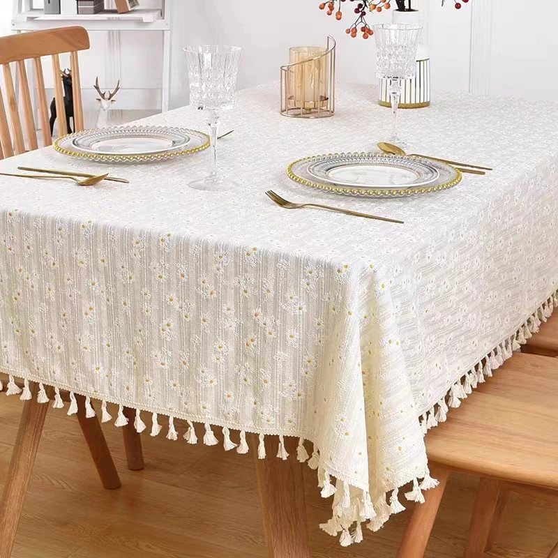 

Cotton Linen Tablecloths, Wrinkle Free Anti-Fading Table Cloth, Tassel Rectangle Indoor & Outdoor Dining Table Cover