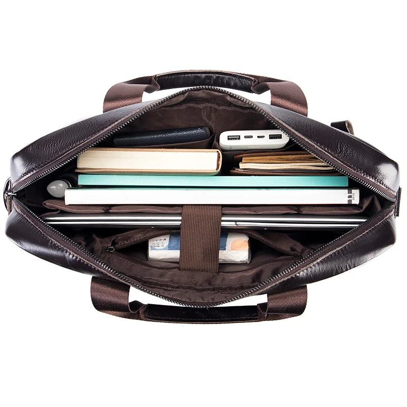 Cowhide computer bag 14 inch large capacity genuine leather men's briefcase retro top layer cowhide file bag