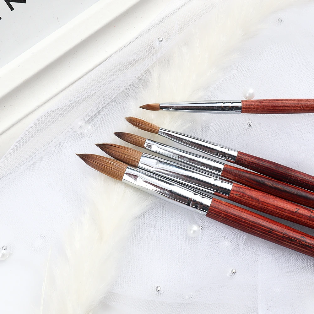 Nail Art Brushes Red Wooden Handle Nylon Acrylic Nail Brush For Nail Art Drawing Gel Extension