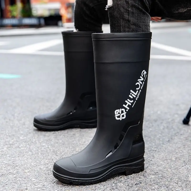 New High-top Men's Water Boots Plus Velvet Warm Rain Boots Fishing Outdoor Waterproof Rain Boots Gardening Long-tube Water Shoes