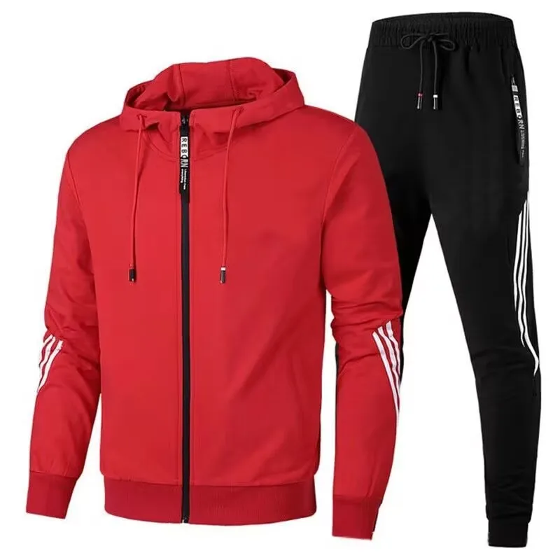 Autumn and Winter Men's Solid Color Fleece Sweater Pants Casual Zipper Sports Hat Set sports suit