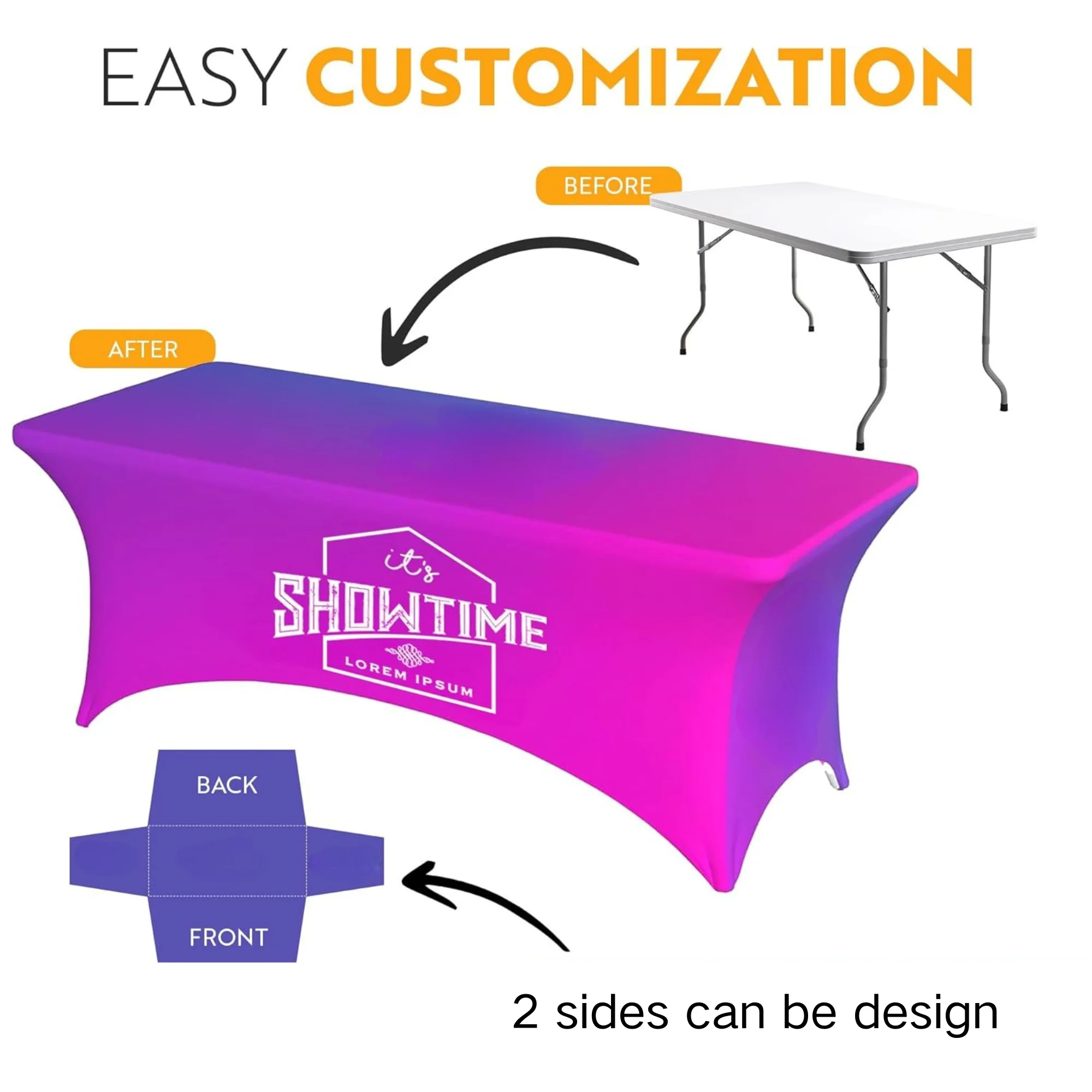 Custom Table Cover 4FT 6FT Banquet Full Print Personalized Table Cloth for Wedding Exhibition Stretch Hotel Party Counter Decor 2