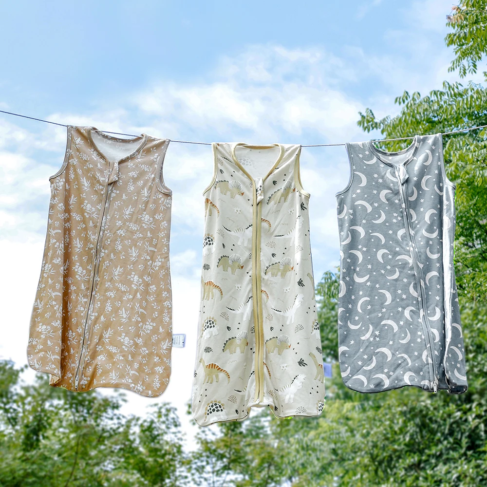 HappyFlute New Cute Print Two-Way Zipper Design Super Soft Bamboo Cotton Fabric Sleeveless Baby Summer Anti-kick Sleeping Bag 3