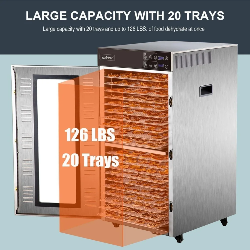 Commercial Electric Food Dehydrator Machine 20 Shelf Extra Large Capacity-Stainless Steel Trays 2000-Watts, Digital Timer