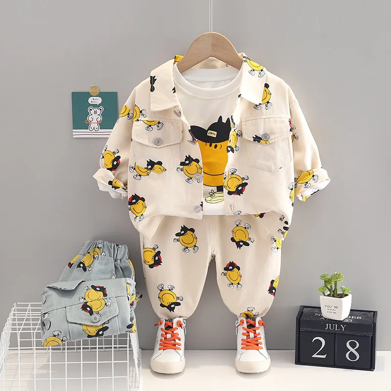 

Boys 3pcs Clothes Sets Spring Autumn Children Fashion Coats T-shirts Pants Tracksuits For Baby Girls Coatume Suit Kids Outfits
