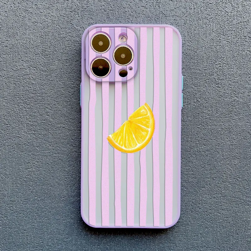 Retro Lemon Pink Blue Striped Shockproof Phone Case Cover