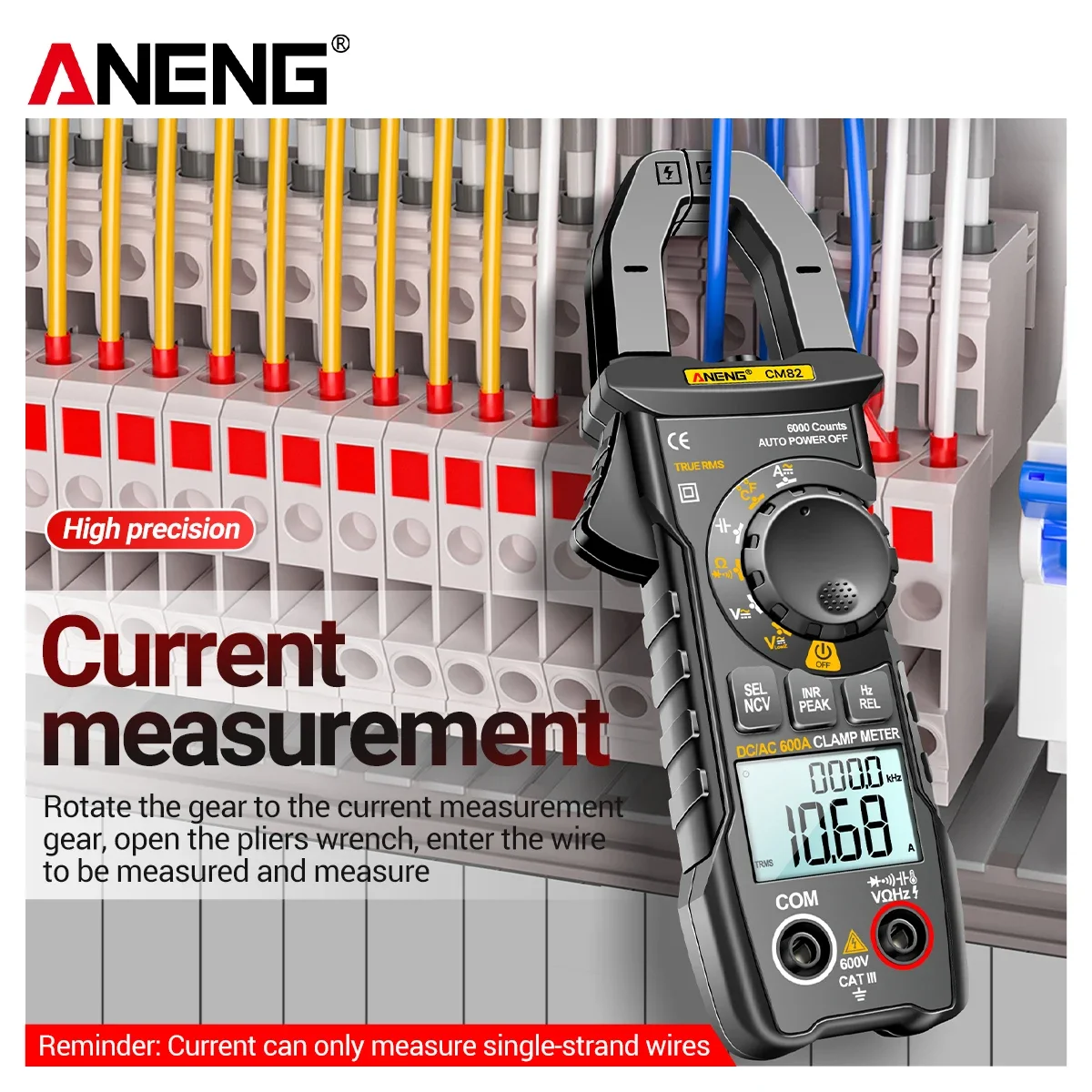 ANENG CM82 클램프 게이지 True RMS 600A AC/DC 600V AC/DC 전압 NCV 전기 기술자용 전기 테스트 전용 미터