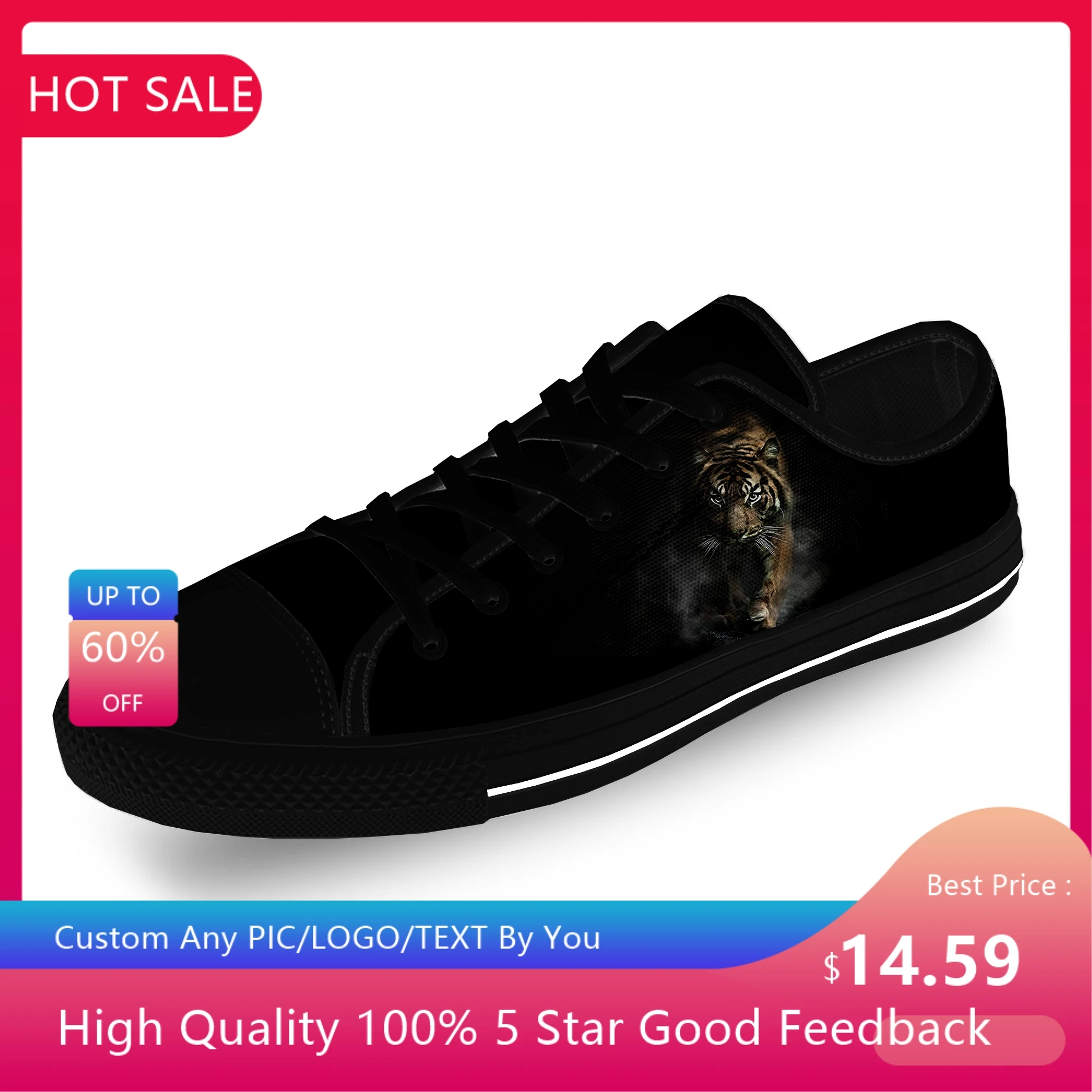 

Animal 3D Tiger Head Cool Funny Casual Cloth Fashion 3D Print Low Top Canvas Shoes Men Women Lightweight Breathable Sneakers